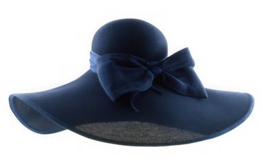 Elegant navy blue hat with decorative bow on transparent background