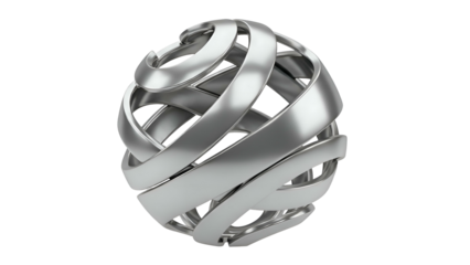 Silver Metallic Sphere with Interconnected Bands.