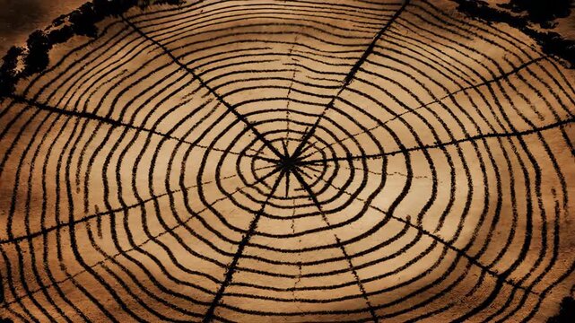 Abstract animation of hand drawn oak tree cross section rings radiating and pulsing outward like ripples on a water surface animated background, cross section, dynamic