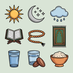 Ramadan elements illustration featuring islamic symbols and fasting essentials