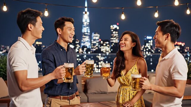 Friends enjoying drinks on rooftop