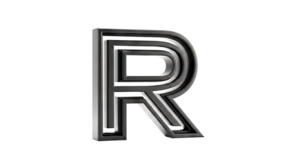 3D Black Letter R with Layered Outline