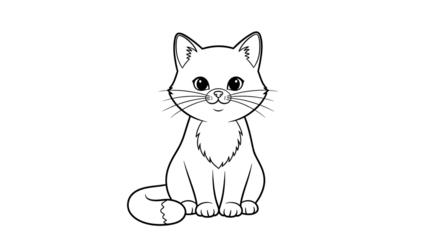 Black and White Cat Sitting Illustration.