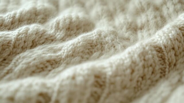 Detailed texture of a knitted fabric showcasing a warm, creamy hue with a wavy design ideal for cozy apparel or home decor