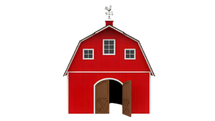 Red Barn with Open Door and Weathervane.