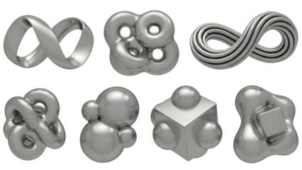 Collection of 3D Metal Abstract Shapes.
