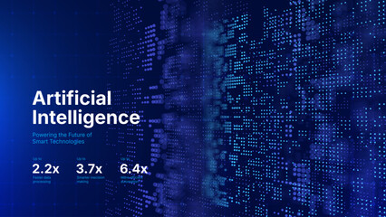 Technology Digital Particles Flow Background with Blue Glowing Data Lines for Science Research, AI Artificial Intelligence, and Big Data Presentation. Futuristic Abstract Vector Illustration.