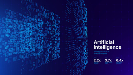 Technology Digital Particles Flow Background with Blue Glowing Data Lines for Science Research, AI Artificial Intelligence, and Big Data Presentation. Futuristic Abstract Vector Illustration.