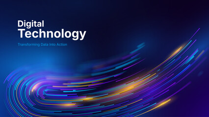 Big Data Technology Flow Background with Neural Network Particles and Digital Stream Lines. Futuristic Data Science Concept. Tech Business Presentation or Annual Report Template. Vector Illustration.