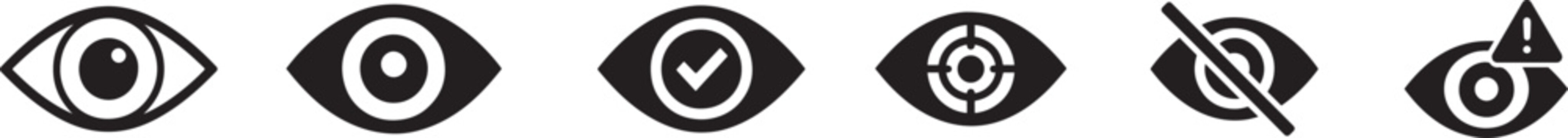 Bold eyes icon set for vision view and security in clean vector style isolated on white.