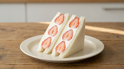 Strawberry Cream Sandwich on White Plate