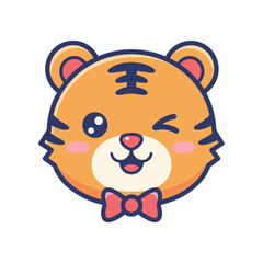 Obraz premium Cute Cartoon Tiger Face with Bow Tie Illustration