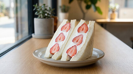 Strawberry Cream Sandwich in Cafe Window Light