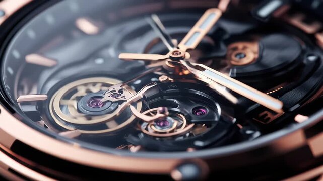 Detailed close-up of an intricate mechanical watch showcasing its inner workings and elegant design