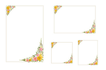本物の押し花で構成したフレーム4種セット（ハガキ・正方形・SNS用・カラフル＆ミックスカラー）背景透過PNG