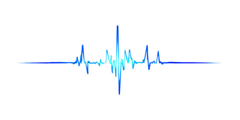 Blue and cyan colored ecg heartbeat waveform on a transparent background