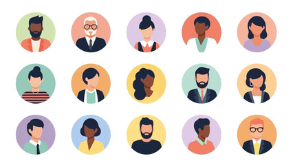 Fototapeta premium A collection of diverse, stylized avatar icons representing various people in a grid layout.