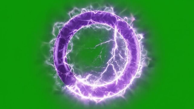 Energetic Purple Ring Animation on Green Screen Background for Visual Effects.