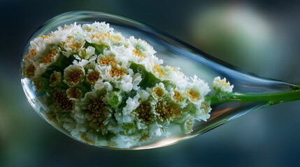 Dewy flowers in rainy day.