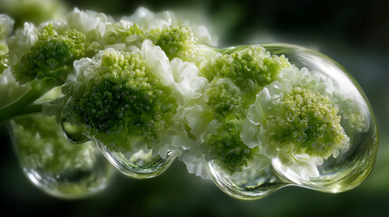 Dewy flowers in rainy day.