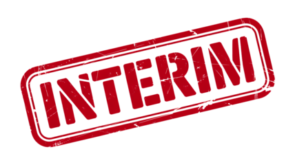 Red Interim Stamp on White Background in Distressed Texture for Official Documents