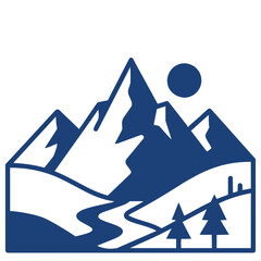 Mountain Landscape with River and Sun