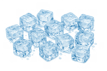 Ice cubes with water droplets melting and chilling, transparent cool crystalline blocks for refreshing drinks, on transparent background