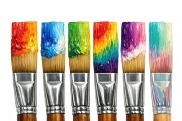 Paintbrushes creating a vibrant spectrum of colors, artistic tools for creativity and expression, isolated on transparent background