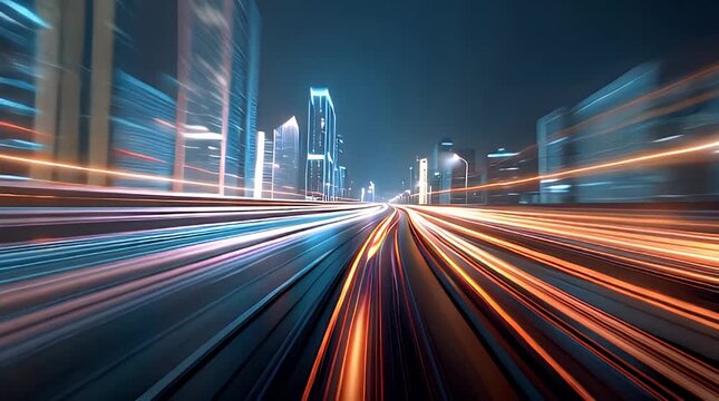 Futuristic City Background with Smooth Traffic Light Trails