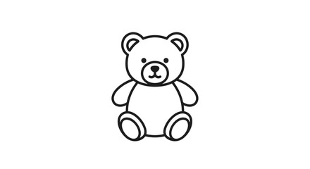 Simple and cute black and white line art illustration of a sitting teddy bear perfect for children and nursery designs.