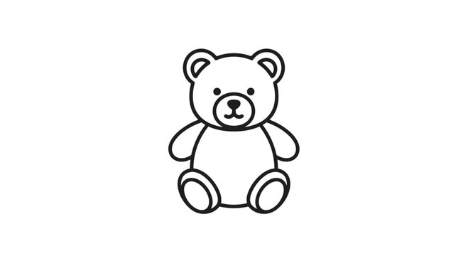 Simple and cute black and white line art illustration of a sitting teddy bear perfect for children and nursery designs.
