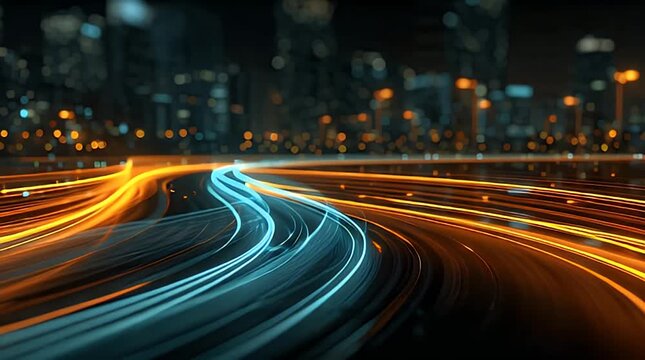 City Traffic Light Trails with Golden Amber and Cool Cyan Motion