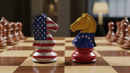 USA vs Venezuela Chess Symbolizing Global Political Strategy and Conflict