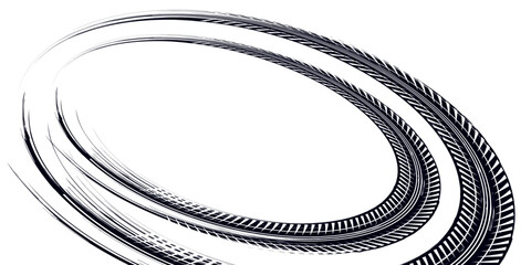 Tire track. Car, bike, motorcycle tyre mark with grunge effect isolated on white background.