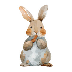 Fototapeta premium Cute Watercolor Bunny Eating Carrot Illustration for Spring.