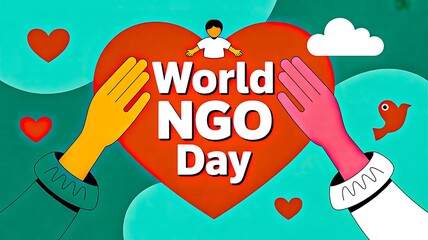 World ngo day caring hands holding heart illustration
