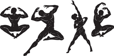 Silhouette of dancer in various dynamic poses and movements sequence