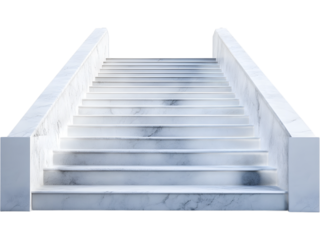 Front view of a clean white staircase, isolated on transparent background. Ideal for minimal architecture, progress concepts, and business or presentation visuals.