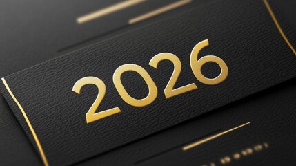 Elegant black background with embossed gold numbers representing the year 2026, ideal for celebrations