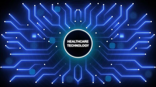 Healthcare technology concept with glowing blue circuit board design