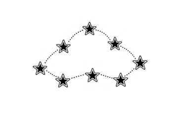 Southern cross constellation using black stars with white outline and dotted lines, an astronomical celestial star group