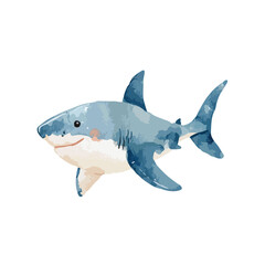 Obraz premium Cute Watercolor Shark Illustration Friendly Cartoon Ocean Animal.