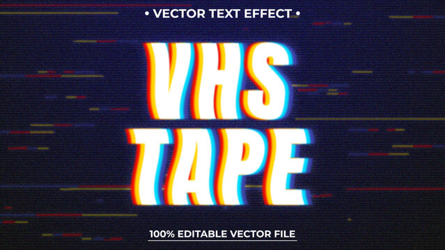 Screen Text Effect, Retro VHS Glitch Typography, Vintage Old TV Display Noise Style