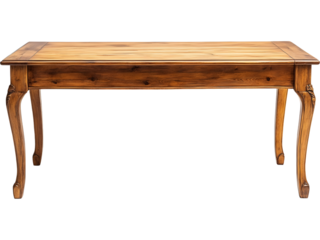 Rustic wooden table isolated on transparent background. Great for farmhouse interiors, furniture catalogs, and warm home decor visuals..