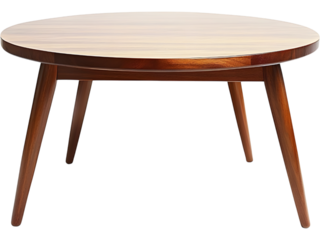 Round wooden table isolated on transparent background. Ideal for furniture catalogs, interior design mockups, and home decor presentations..