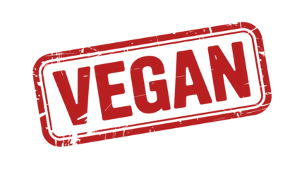 Vegan Stamp in Red Grunge Style with Distressed Texture for Labeling Products