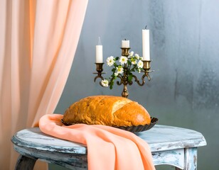 Rustic Bread on Wooden Table near Fogged Window