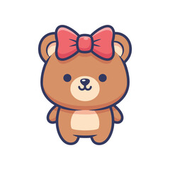 Obraz premium Adorable Cartoon Bear with Pink Bow Vector Illustration