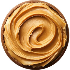 Golden peanut butter in a soft spiral shape isolated on transparent background, ideal for healthy food, branding, and packaging designs.