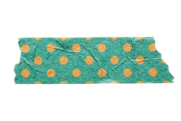 Crumpled Decorative Tape with Green Background and Golden Polka Dots on Transparent Background
